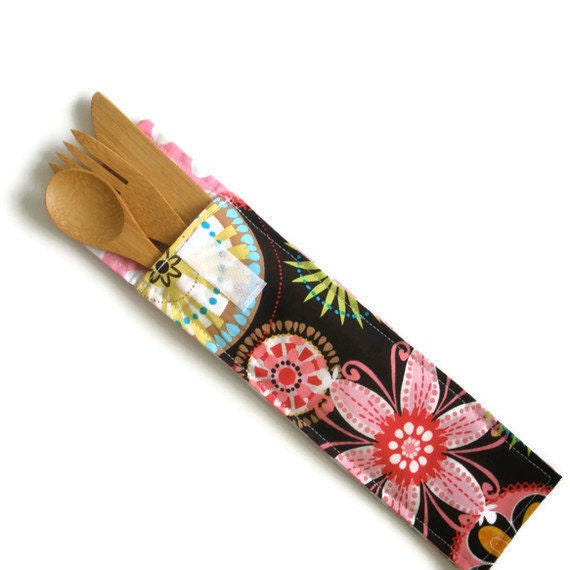 Snaksaks Bamboo Cutlery Keeper with Utensils - Carnival Bloom