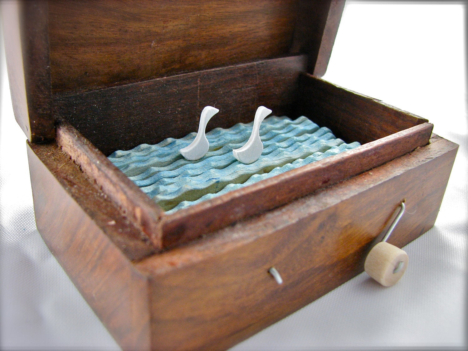 wood swans automaton in wooden ganesha box