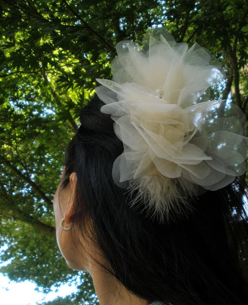 Giant Athena Tulle Flower Wedding Hairpiece - PRICE REDUCED