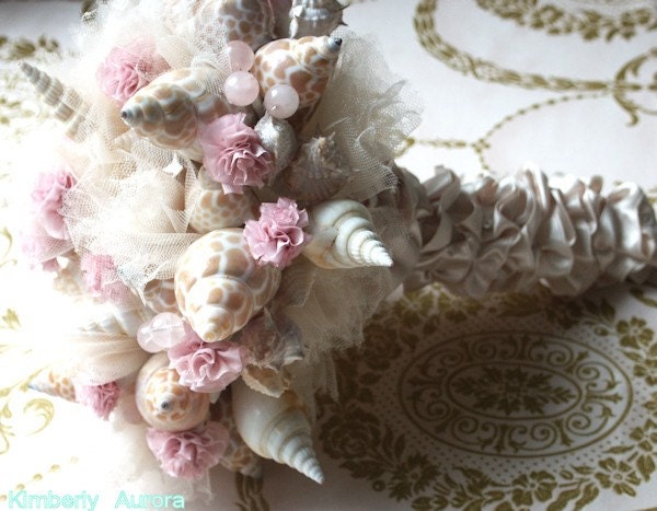 Romantic Empress Augusta Seashell Bridal Bouquet, Boutonnierre and Hairpiece IN STOCK