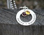 Washer Style Personalized Necklace with Birthstones