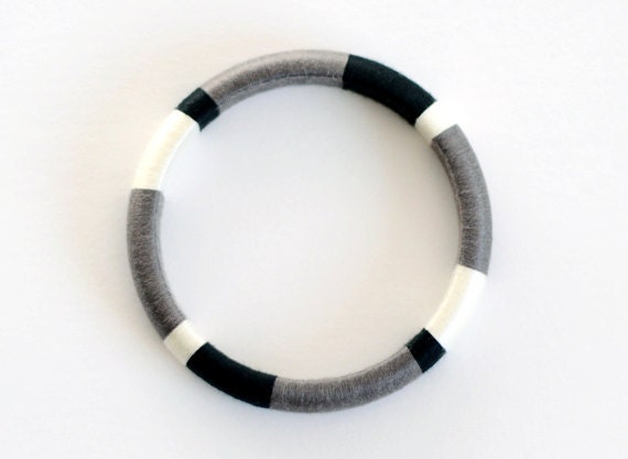 Black. White. Gray. Classy Thread Wrapped Bangle Bracelet - no. 511