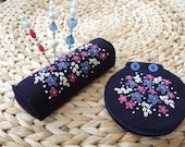 Navy Blue Felt Pin Cushion and Needle Case Set