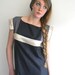 Black, Taupe Gray and Cream Geometric Vintage inspired Silk Dress