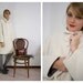 White 1920s inspired elegant coat in heavy-weight wool, Lotus print , fully lined, sizes from xs to xl, made to order