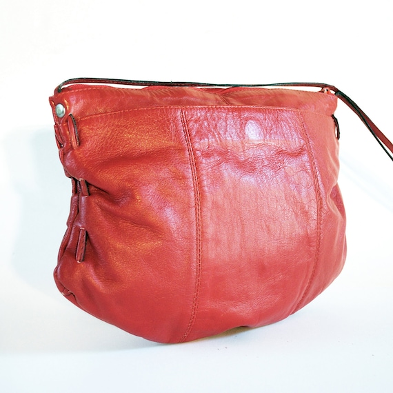 Bright Red Leather Stitch Side Cross Body Bag
