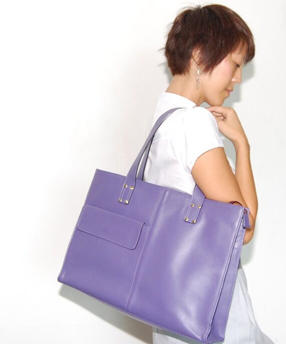 Work n Play in Lilac - Stylish Leather Tote and Laptop Bag CLOSING SALE