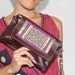 Burgundy Brown Leather Clutch with Tribal Embroidery LAST ONE