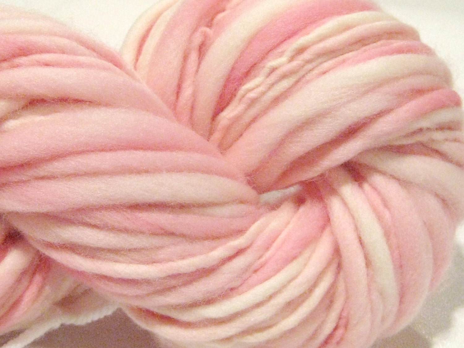 handspun yarn Almost Solid Pink thick and thin bulky singles yarn, 60 yards, hand dyed merino wool top