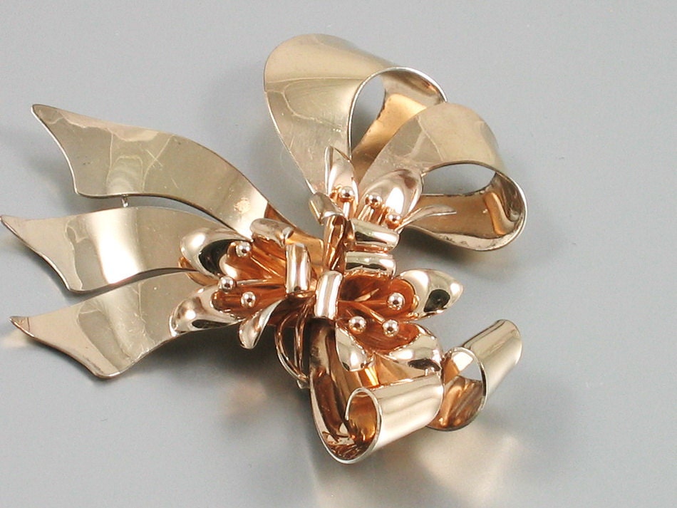 Vintage 1940 Walter LAMPL GF over Sterling Lillies in Ribbon BROOCH