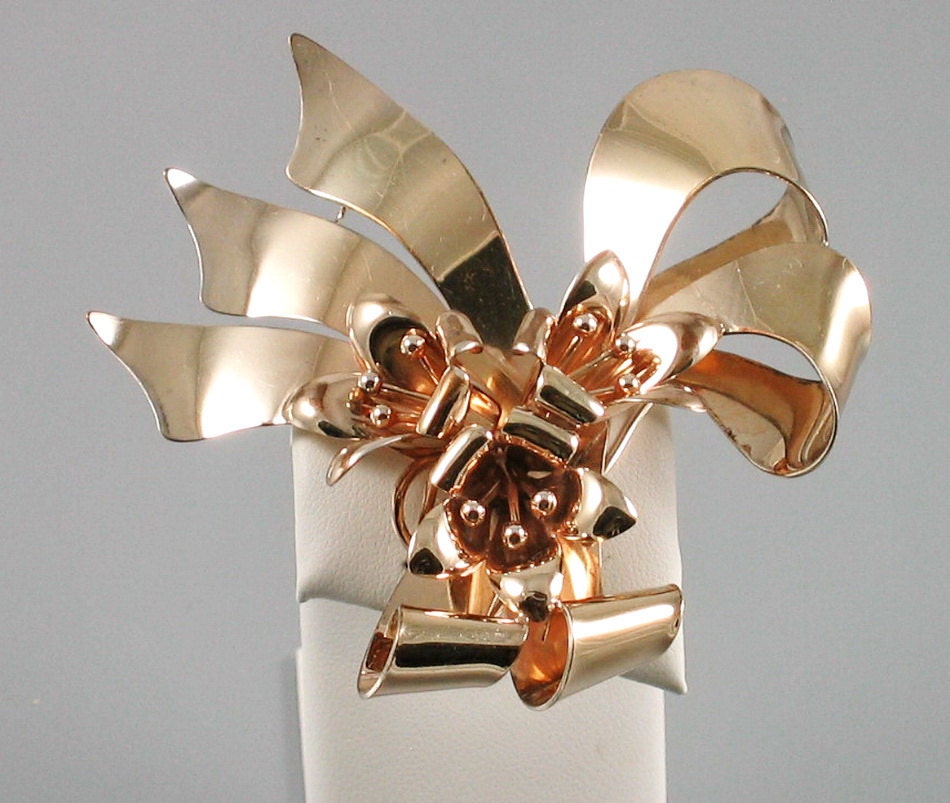 Vintage 1940 Walter LAMPL GF over Sterling Lillies in Ribbon BROOCH