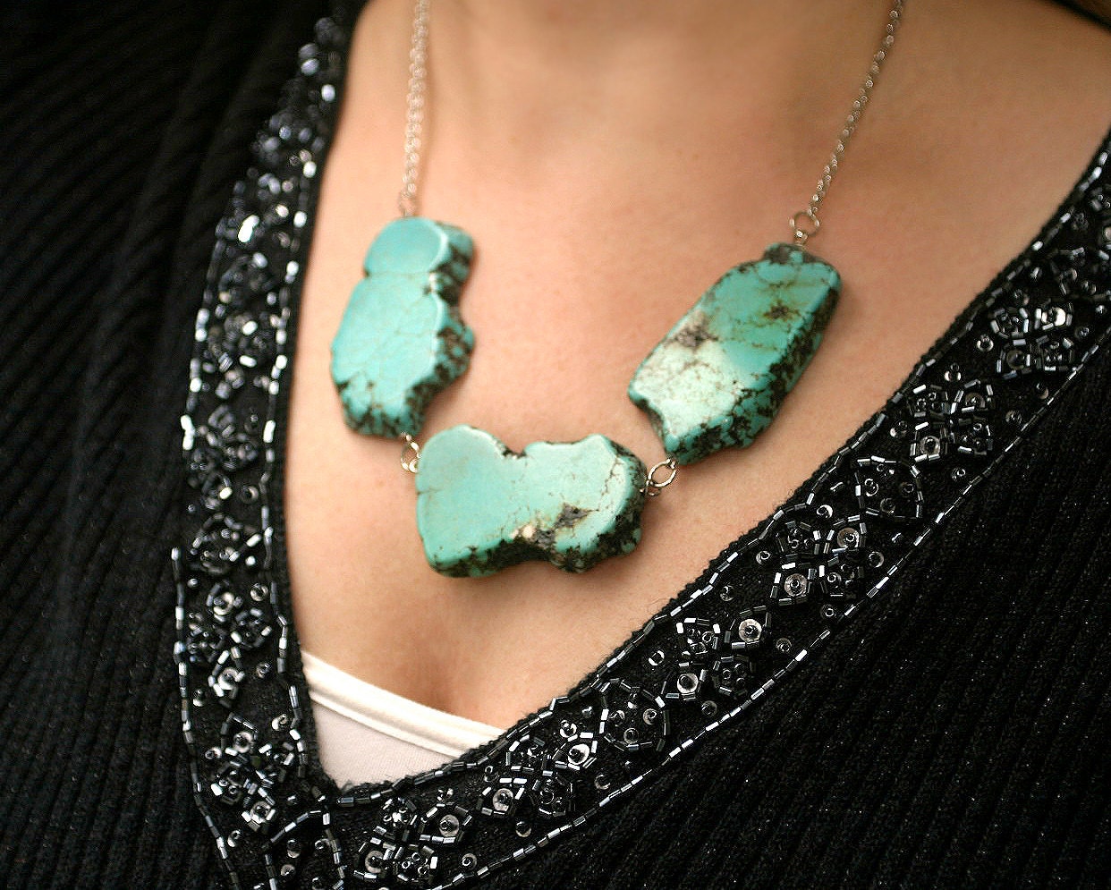 Modern Necklace - turquise stone, silver chain