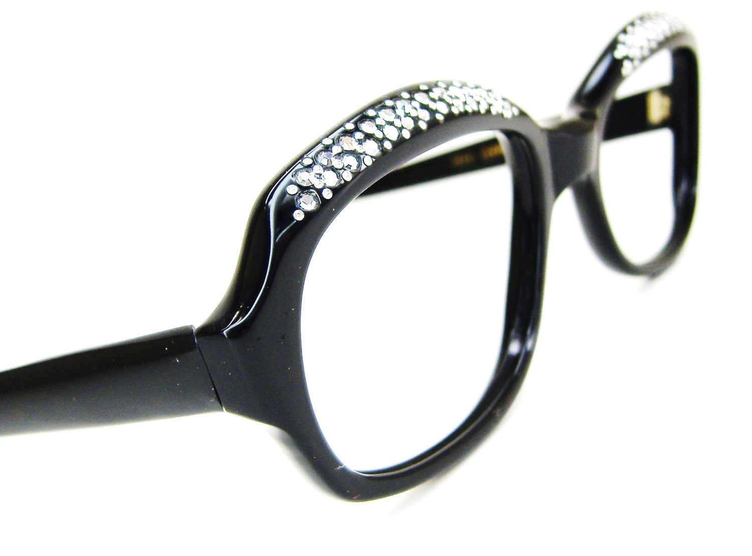 Vintage Womens 60s Black Horn Rim Cateye Eyeglasses Frame NOS