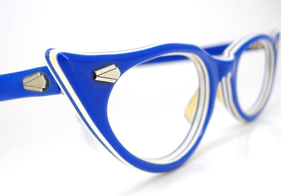 Vintage 50s Sapphire Blue Cat Eye Eyeglasses Frames