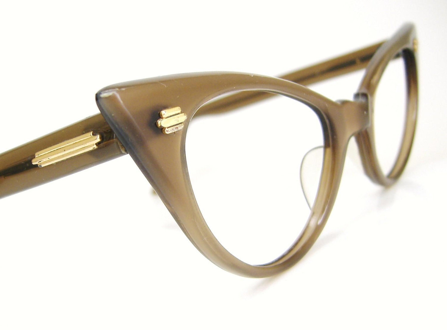 Vintage 50s Brown Cat Eye Glasses Eyeglasses Frame NOS 12k GF