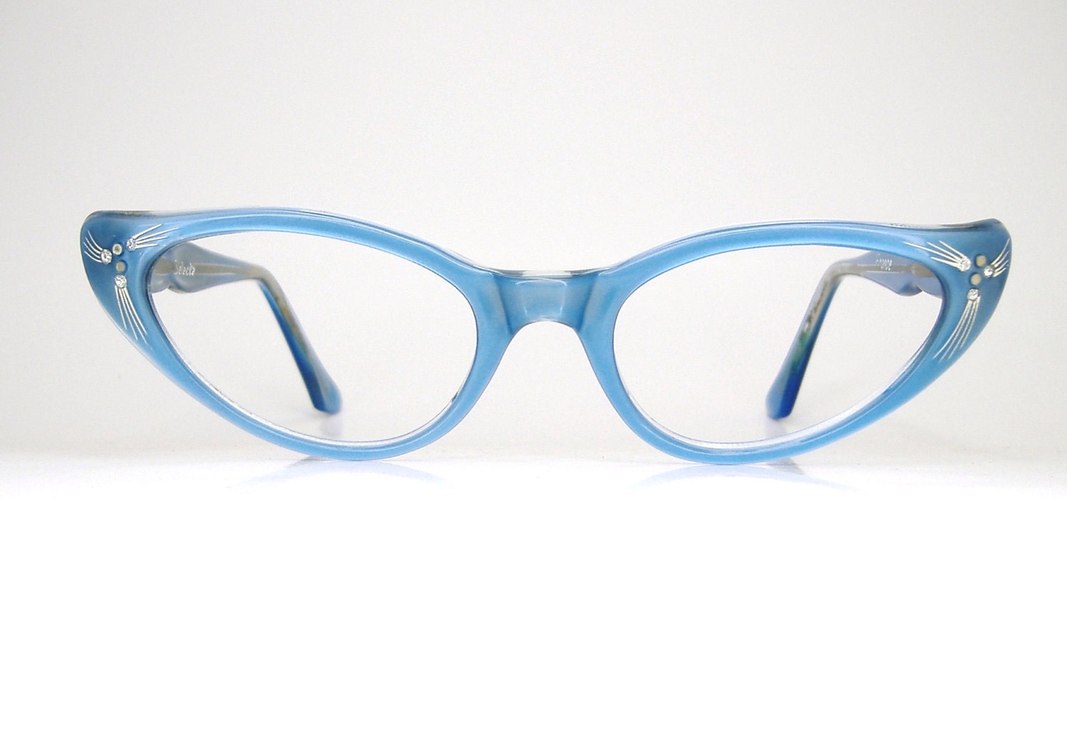 Vintage Blue 50s Cat Eye Glasses Sunglasses Eyewear Frame France NOS