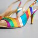 50's Raw Silk Rainbow Pin Up Slingback Heels Size 7