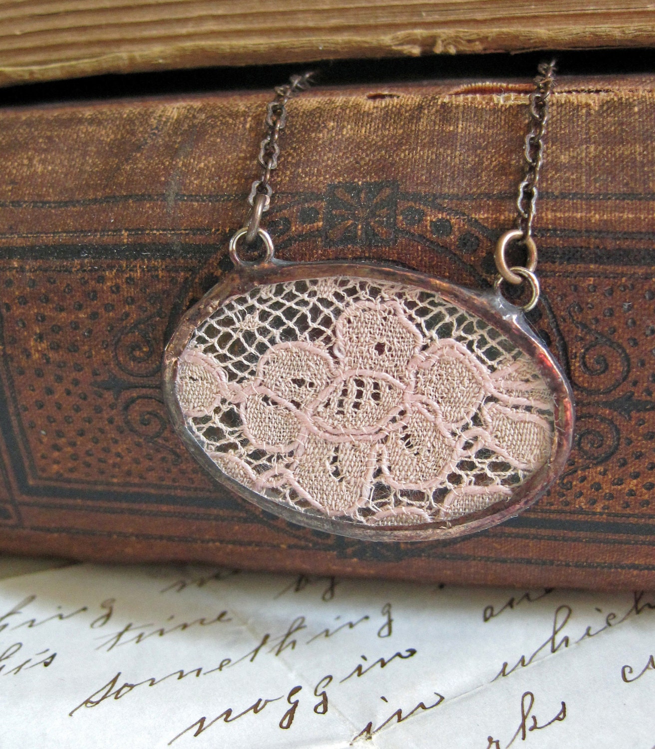 Muted Flower  Vintage Lace Necklace