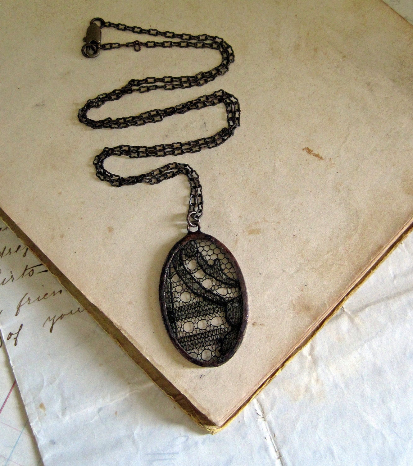 Reserved for Josue Mysterious Black Lace Necklace Vintage Wedding
