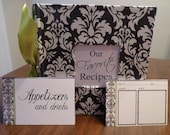 Hand-wrapped Laminated Damask Fabric Recipe Organizer - pick color of accent