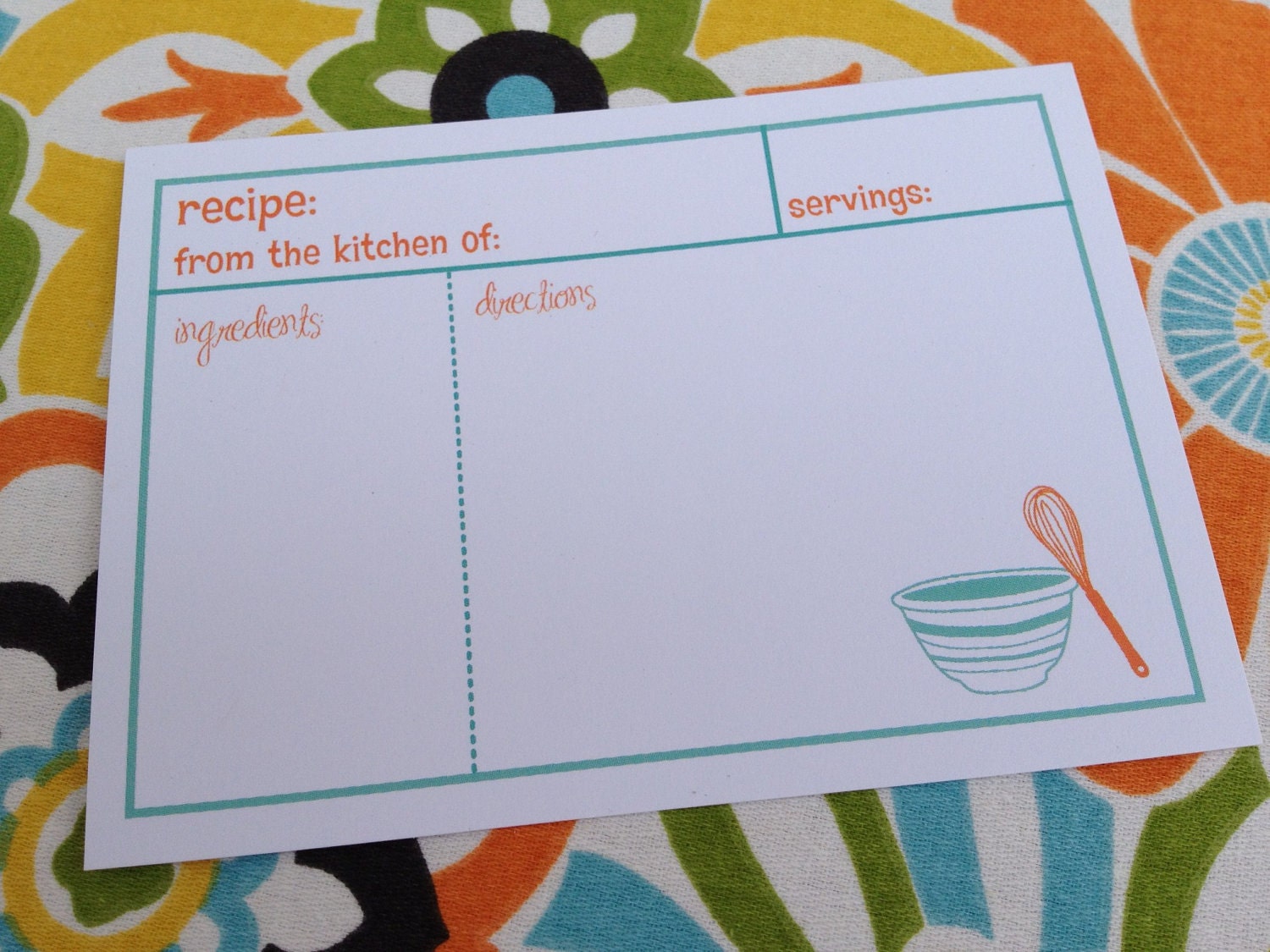 50 Blank Orange Whisk Recipe Cards - Printed on Premium cardstock