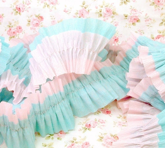 Reversible Vintage Style Pink and Aqua Double Crepe Paper Ruffles for Crafting, Scrapbooking, Gift Tags, Decorating and More ECS