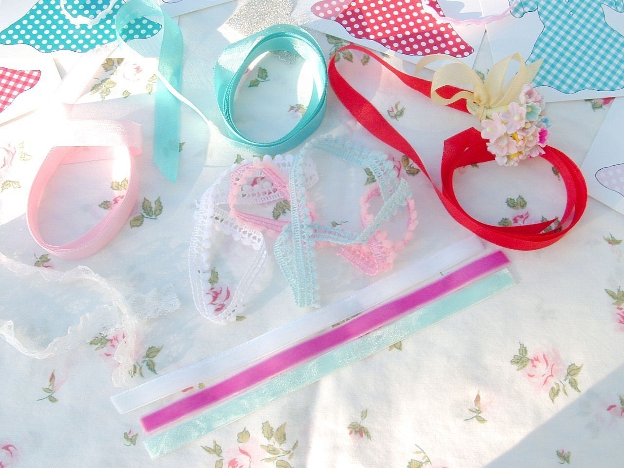 Vintage Style Paper Doll Garland SWEET As PIE Inspiration / Craft Kit ... Pink ... Aqua ... Red ... Polka Dots and Gingham