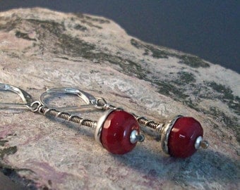 Spiral Wrapped Earrings Red Quartz and Sterling Silver