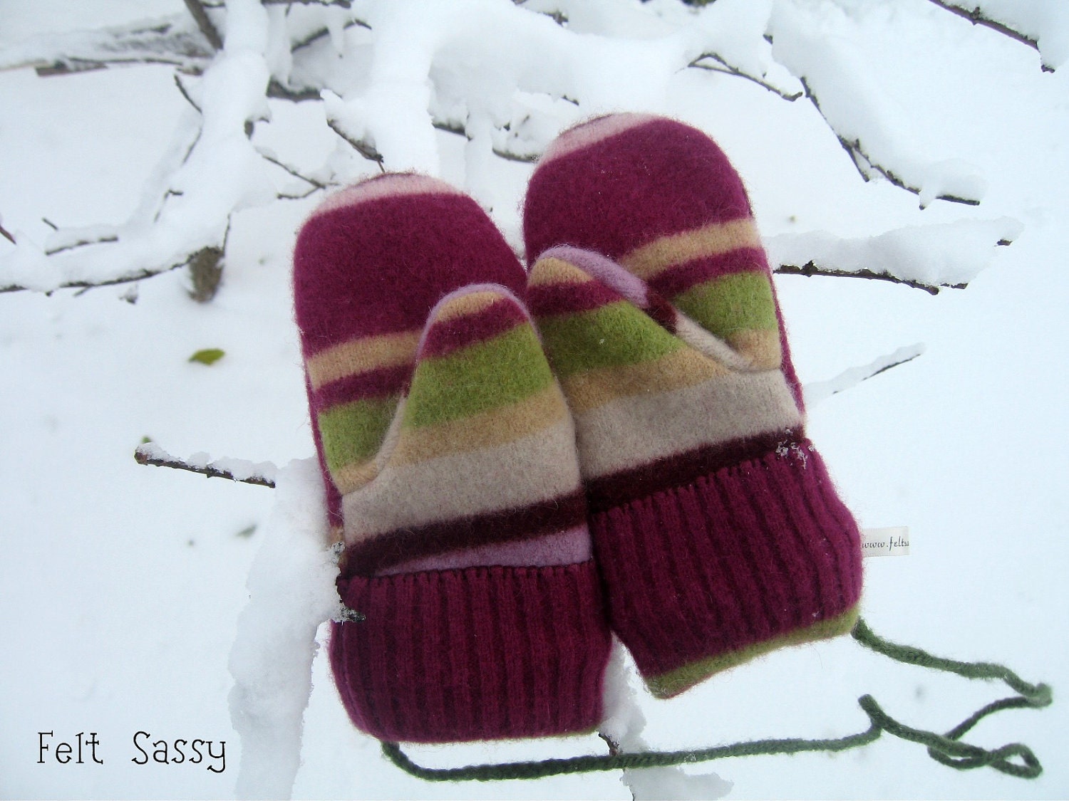 SALE Chidren's Felted Mittens - Purple Stripe - Fully Lined - Recycled Wool Sweater - by Felt Sassy