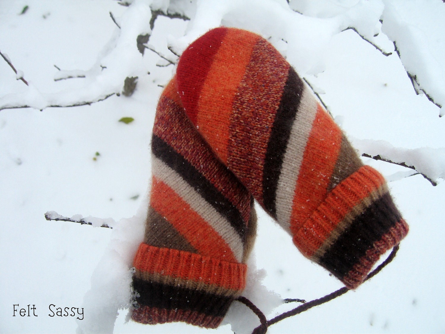 SALE Chidren's Felted Mittens - Autumn Stripe - Fully Lined - Recycled Wool Sweater - by Felt Sassy