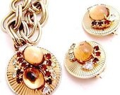50's Chunky Charm Bracelet with Earrings, with Rhinestones