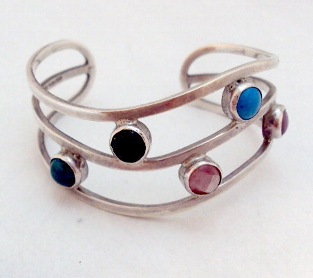 Sterling Silver Semi Precious Cuff Bracelet - Taxco