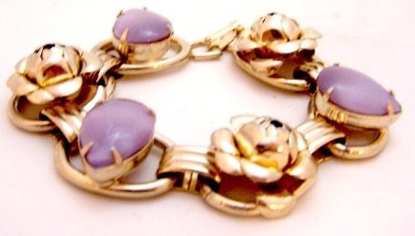 RESERVED Gorgeous Flower Lavender Moonglow Stone 5 Link Juliana Bracelet