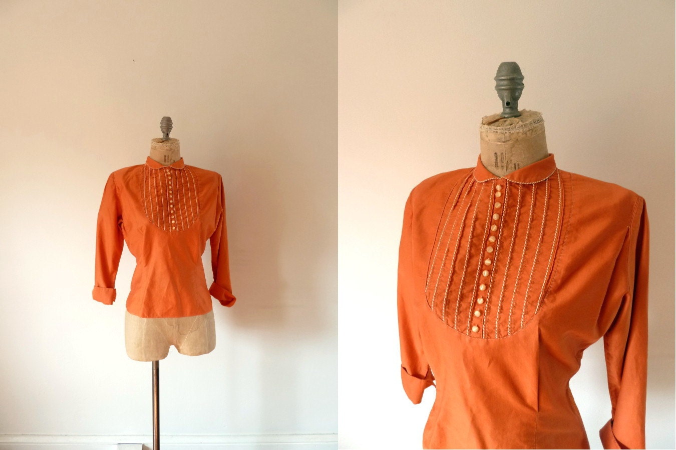 1940s orange spice pintuck blouse