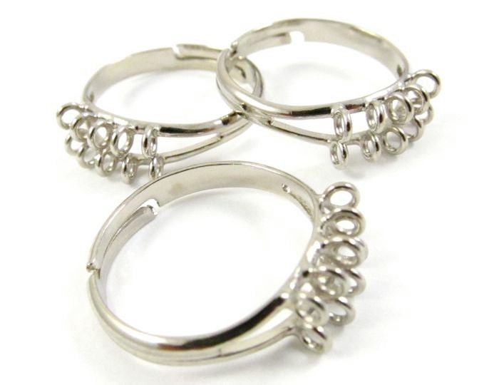 6 - Silver Toned Adjustable Ring Shank with 10 Loops .