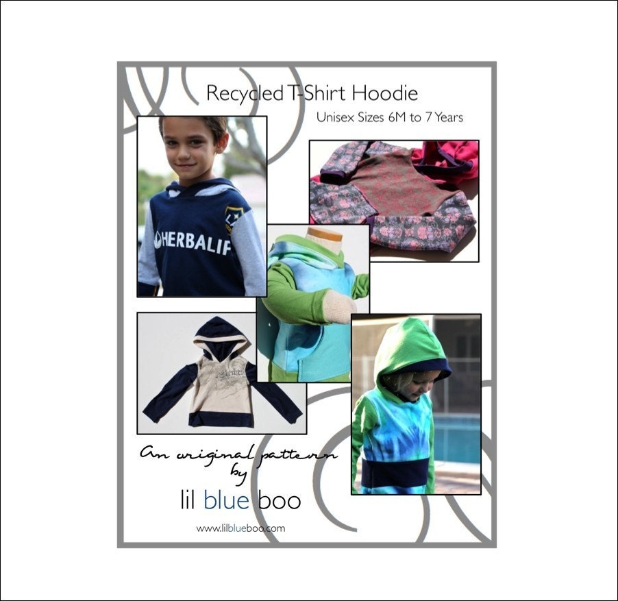 DIY PDF Pattern and Tutorial - Recycled T-Shirt Hoodie - Unisex Sizes 6M to 7 Years