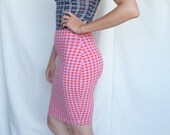 80s Neon Pink and Orange Plaid Gitano High waisted Body Con Skirt last chance item, not renewing.