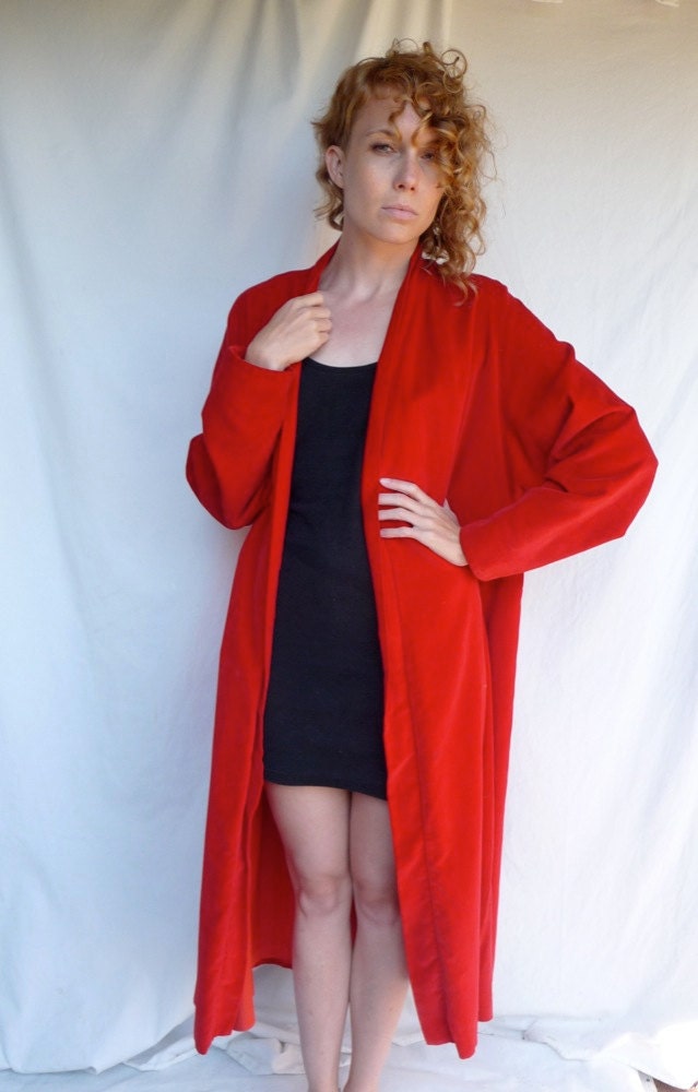 RESERVED 60s Red Velveteen Long Open Swing Coat