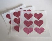 envelope seals - pink glitter heart stickers - set of 24