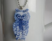 Owl  necklace - Hand painted blue and white porcelain
