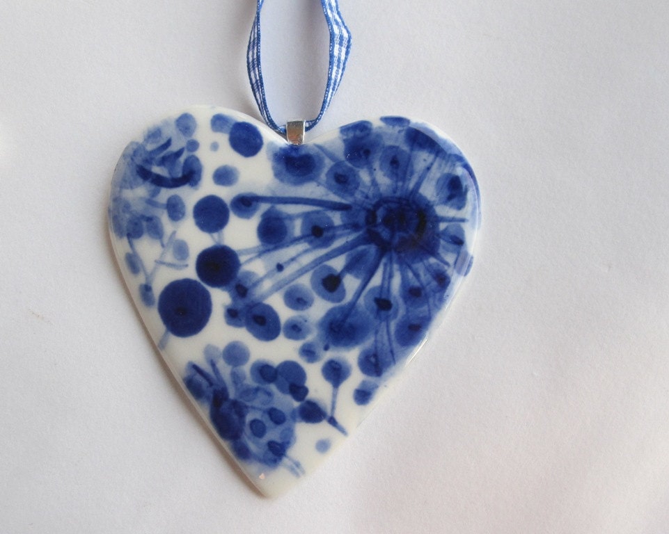 Handmade Handpainted Porcelain Heart Necklace