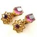 Dangle Earrings Vintage Rhinestone Jewelry Amethyst Purple Victorian Filigree Costume Jewelry Clip On Earrings (Free Shipping USA)