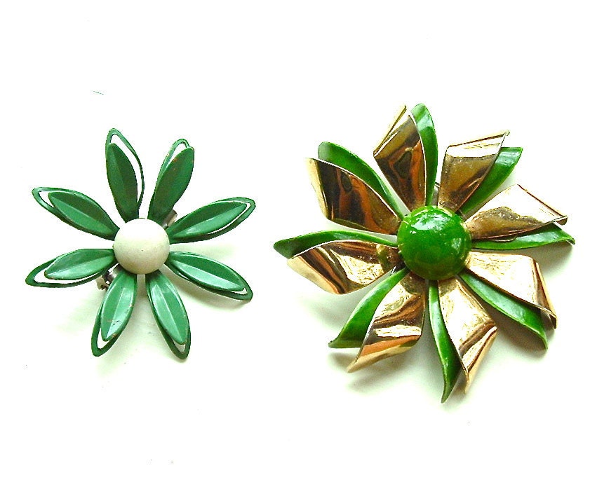 Vintage Flower Pin Jewelry Lot Olive Green, FREE Domestic Shipping