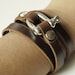Leather Bracelet Leather Cuff Wrap Bracelet Brown Color with Stainless U Clasp