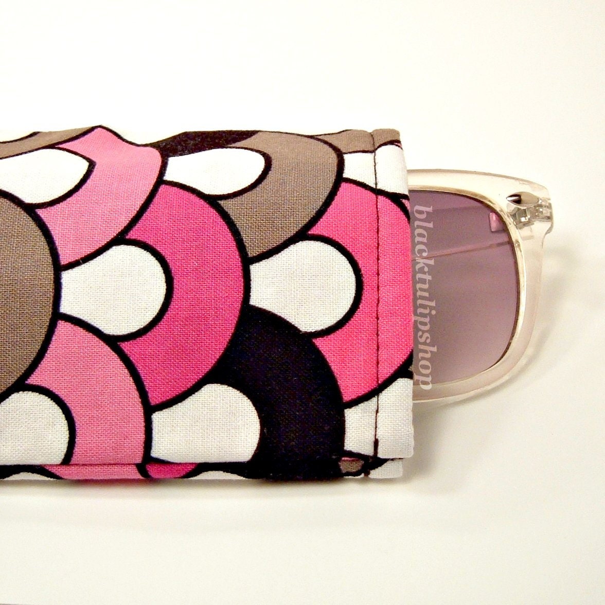 Retro Mod Pink Grey Black And White Loops  Reading Glasses/Sunglass Cover/Eyeglass Case