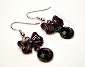 Kawaii Lolita Sweet Classic Black Bow With Black Jewel Dangle Earrings