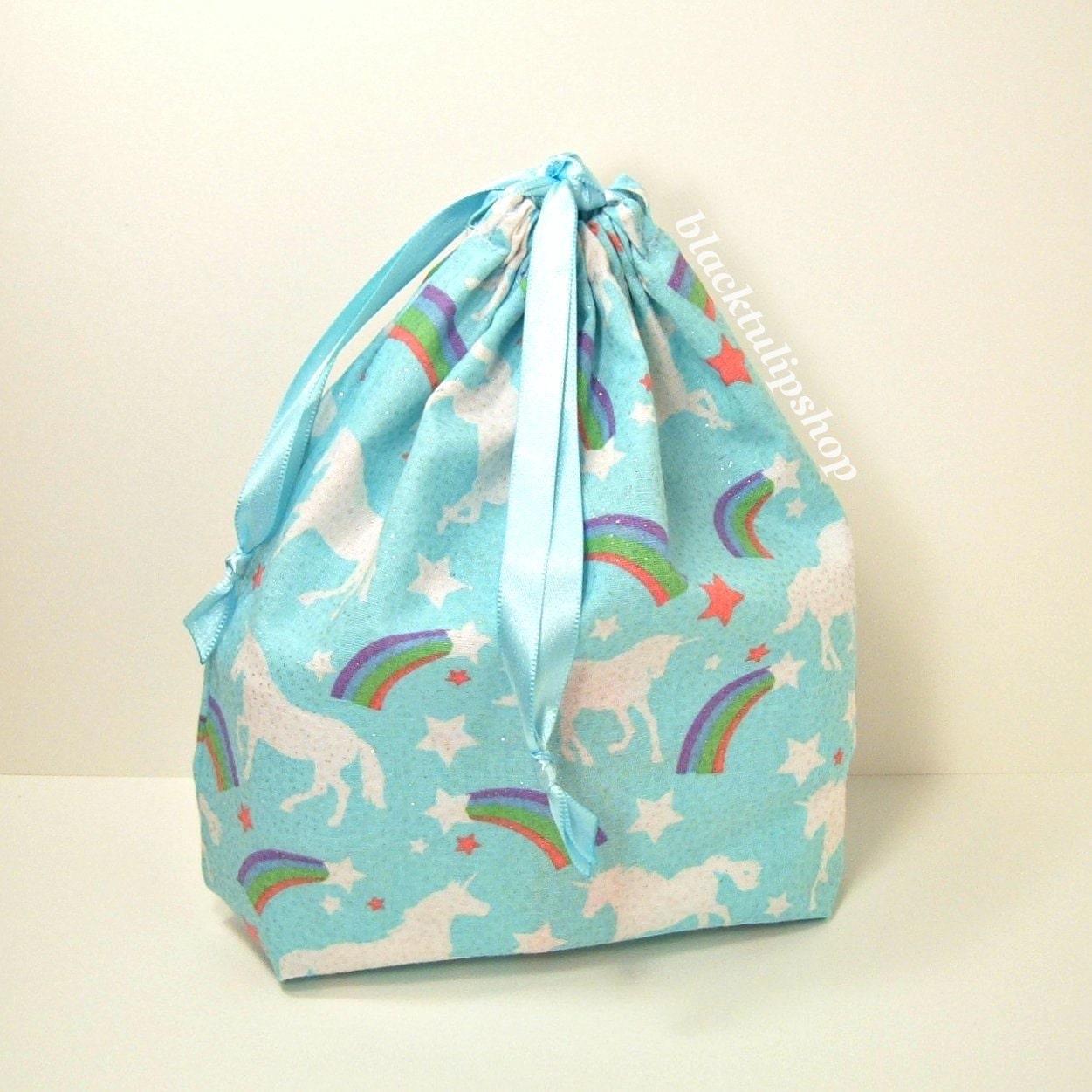 Kawaii Sweet Fairy Kei 80s Inspired Glitter Unicorn Drawstring Pouch For Summer Camp/Bento Bag/Makeup Bag/Purse/Gift Wrap/Zakka Bag