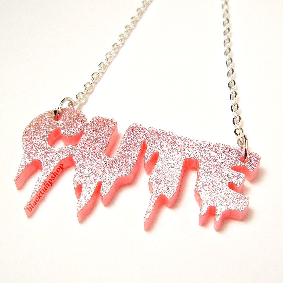 Spooky Cute Necklace Pastel Goth Pink Glitter Laser Cut Dripping Cute (The Original)