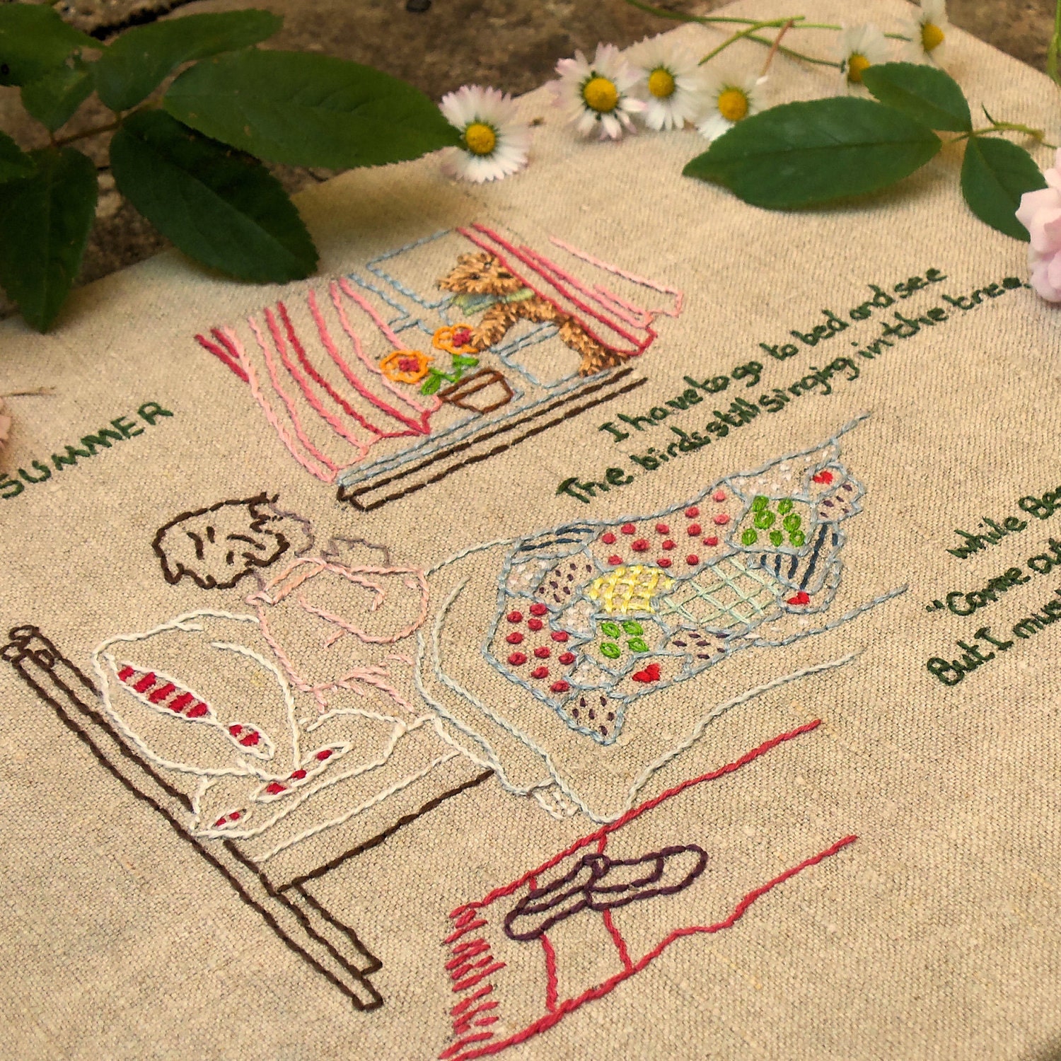 Rosie & Bear Summer Bedtime Embroidery pdf Pattern