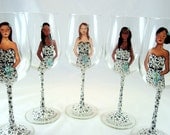 Five Painted Bridesmaid, Bridal Party personalized Wine Glasses -Custom Caricatures Handpainted to their Likeness-Unique Gift